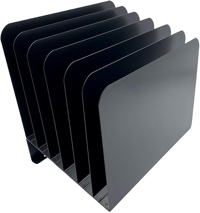 Huron Desktop File Binder Organizer Storage, Inclined Slant 6 Slot, Black Commercial Grade Steel - Image 3