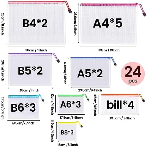 24pcs Mesh Zipper Pouch Bags 8 Sizes Plastic Clear Pouches for Organization - Image 2