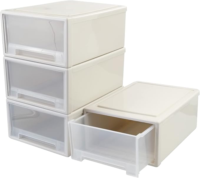 17.8 Quart Stacking Storage Drawer, 4 PCS Plastic Chest of Drawer by Easymanie