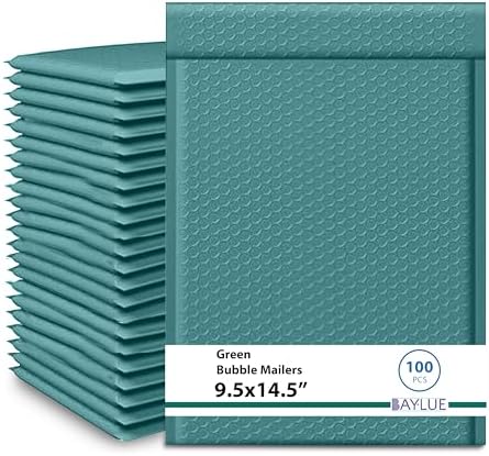 Green Bubble Mailers 9.5x14.5, Self Seal Poly Padded Envelopes #4, 100 Pack by BAYLUE