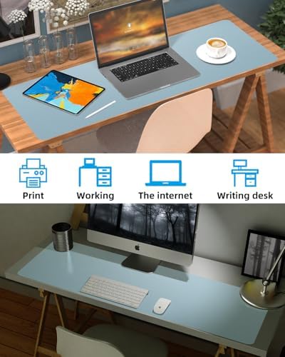 Leather Desk Pad Protector, Large Mat, Mouse Pad & Keyboard Cover - Non-Slip PU Leather Blotter - Office & Home (Light Blue, 48" x 17") - Image 6