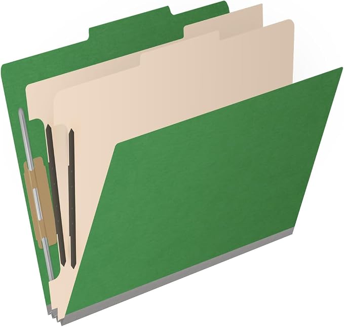 25 Pt. Pressboard Classification Folders, 2/5 Cut ROC Top Tab, Letter Size, 2 Dividers, Moss Green (Box of 10) - Image 2