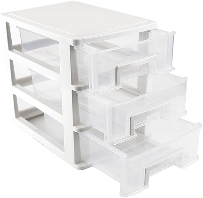 Plastic Desk Organizer,Desk Storage Box with 3 drawers,Makeup Organizer Sundries Storage Multifunction Storage Rack for Office School Home (White) by LNQ+LUNIQI