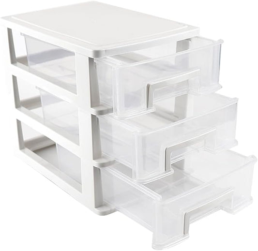 Plastic Desk Organizer,Desk Storage Box with 3 drawers,Makeup Organizer Sundries Storage Multifunction Storage Rack for Office School Home (White) by LNQ+LUNIQI