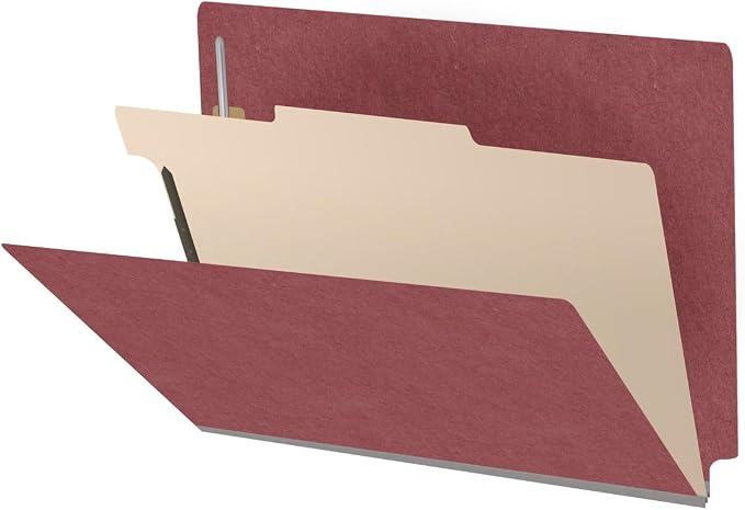 Pressboard Classification Folders, Full Cut End Tab, Letter Size, 1 Divider, Dark Red (Box of 10) by Ecom+Folders