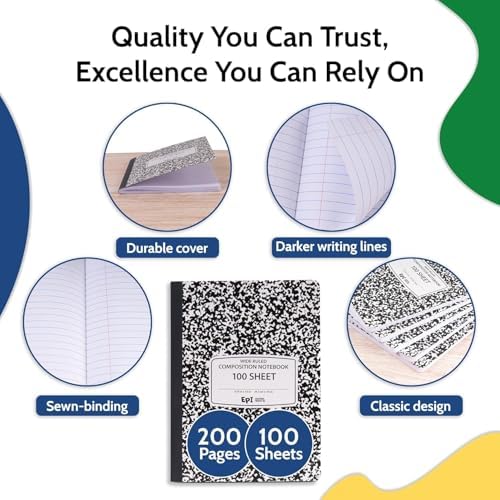 2016 Pack (Pallet) EPI Wide Ruled Composition Notebook Bulk, 200 pages (100 Sheets), 9-3/4 x 7-1/2, Black Marble, Bulk School Supplies, Heavy Duty, Durable Office Notebooks, Sturdy Sewn Binding - Image 3