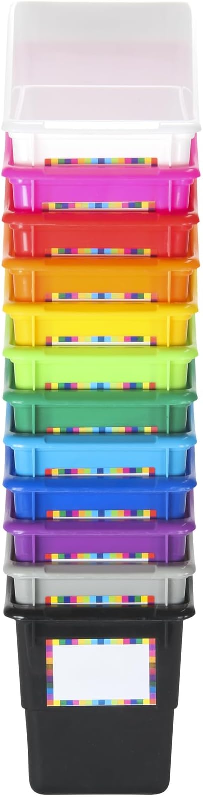Really Good Stuff Rainbow Organizing Bins, Plastic Book Holders - 12-Pack | Name Labels Included, Vertical Storage & Organization for Classroom & Home, Color Code Files, Books, Binders, Supplies - Image 8