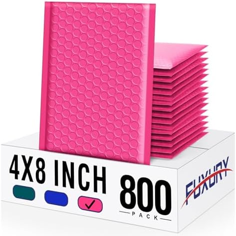 Fuxury Bubble Mailers Bulk 4x8" 800 Pack Pink Padded Envelopes by Fuxury
