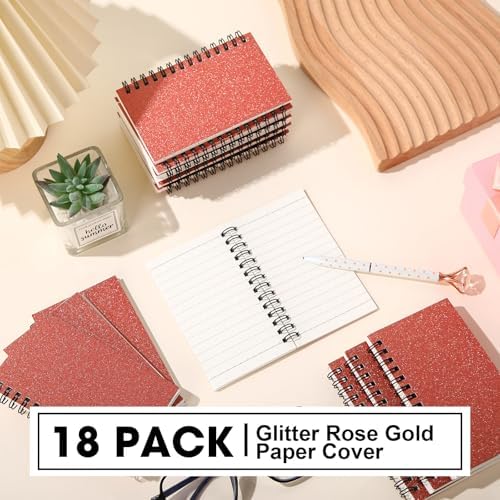 Jutom 18 Pcs Small Spiral Notebook Memo Pad 3x5, Glitter Rose Gold - Image 2
