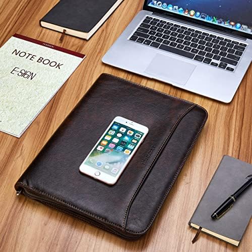 Zippered Padfolio Binder, Faux Leather Organizer with 3-Ring Binder, Left-Handed Design, Business Card Slots & Document Folders - Professional Padfolio for Office (Dark Brown) - Image 6