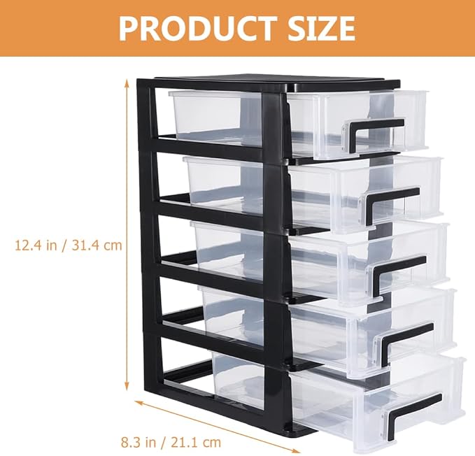 Cabilock Storage Drawers Desk Organizer with 5 Drawers:2pcs Clear Plastic Desk Storage Box Mini Storage Bin Container Case for, Storing Craft, Accessory, Stationery Jewelry Organizer Stand - Image 3