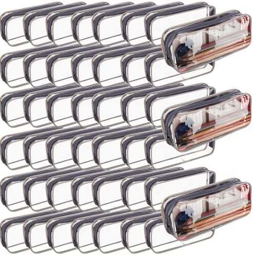 Fainne 50 Pcs Clear Pencil Pouch Bulk 7.87x1.38 Zipper Bag, Gray by Fainne