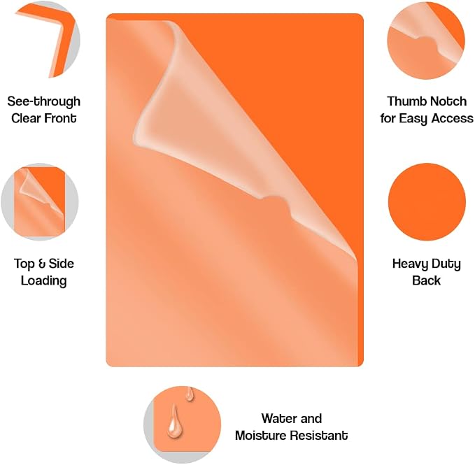 Doctor Stuff - 100 Pack L-Type Vinyl Plastic File Folders Letter Size, Orange Pocket Project Folders Clear Front, Documents Holder for Home, High School, Office and Medical Files - Image 4