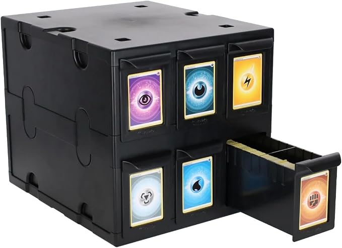 BCW 6 Drawer Card Catalog - Black | Stackable Trading Card Organizer Box | Holds Sports Cards, Gaming Cards, Toploaders & Magnetics | Heavy-Duty Black Plastic Storage with Dividers by BCW