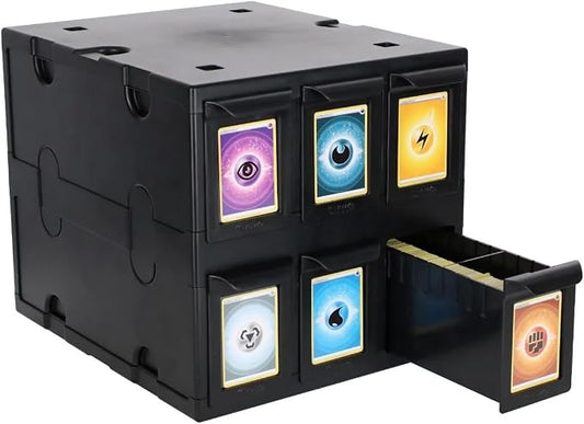 BCW 6 Drawer Card Catalog - Black | Stackable Trading Card Organizer Box | Holds Sports Cards, Gaming Cards, Toploaders & Magnetics | Heavy-Duty Black Plastic Storage with Dividers by BCW