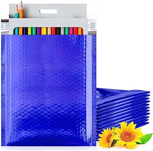 Metallic Bubble Mailers, Blue Glossy Padded Envelopes 8.5 x 11 Inches, Cushion Bubble Shipping Bags, Self Seal Mailing Envelopes, Pack of 200 by PUREVACY