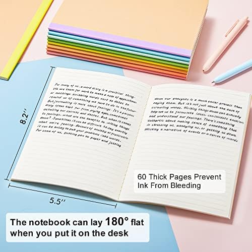 feela 56 Pack Composition Notebooks Bulk, Kraft Cover Lined Blank College Ruled Composition Travel Journals with Rainbow Spines For Women Students Business, 60 Pages, 8.3”x 5.5”, A5, 8 Pastel Colors - Image 2