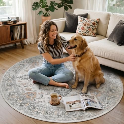 3FT Round Office Chair Mat for Hardwood Floor, Non-Slip Washable Taupe - Image 7