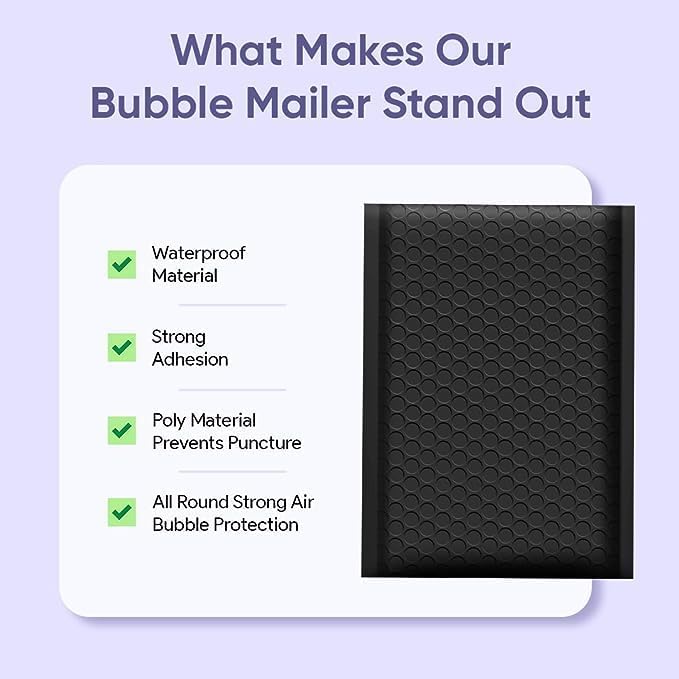 Black Bubble Mailers 14.25x20, Self Seal Poly Padded Envelopes #7, 50 Pack - Image 6