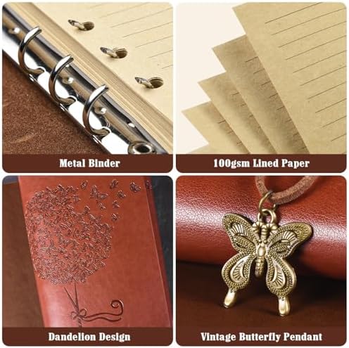 6 Pack Leather Notebook Journal, Travel Journal Bulk, Refillable Vintage Journals for Writing, Diary Gifts for Women, Men, Girls, Boys, 100GSM Lined Paper, Each 160 Pages & 2 Pockets (A5, 9.2" x 6.5") - Image 3