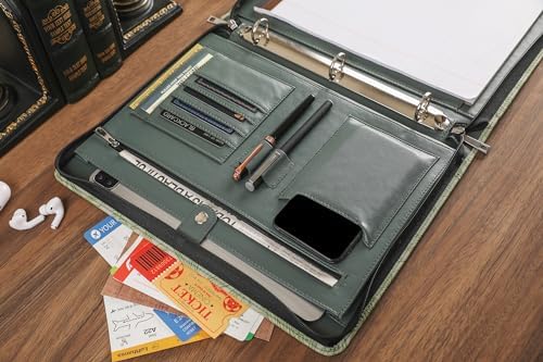 DUKE&COW Vegan Leather Portfolio Binder, 3-Ring Padfolio Organizer, Green - Image 6