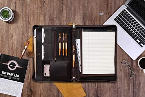 Genuine Leather Business Portfolio Padfolio Folder with Zipper for Men, Men's Leather Padfolio Folder for 13" Laptop, Business Portfolio for Letter Size Notepad, Graduation Gift，Dark Brown - Image 6