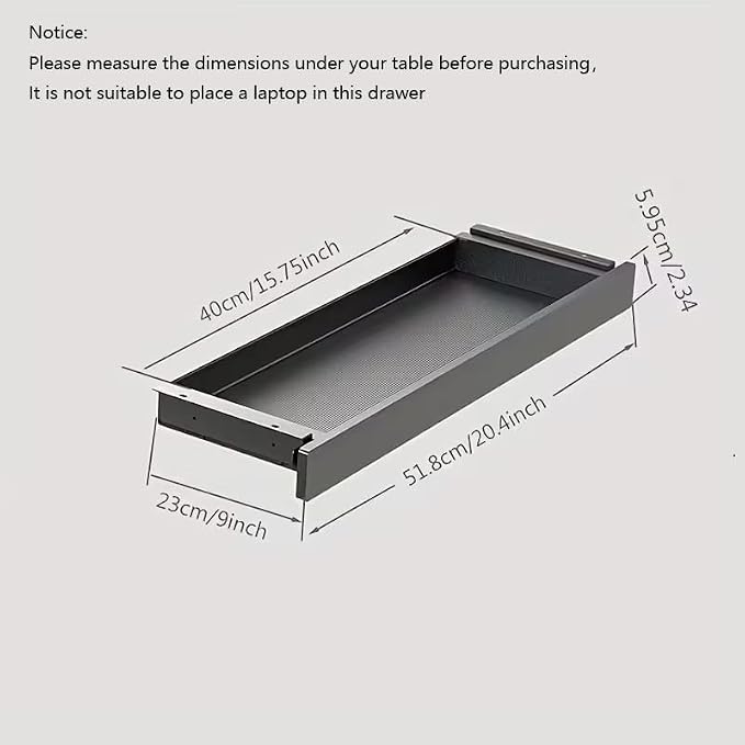 Under Desk Mounted Sliding Drawer to Pull Out, Attachable Desk Pencil Drawer with Ball-Bearing Slides, Metal and Plastic Storage Drawer (Black) - Image 2
