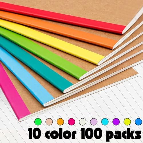100 Pack A5 Lined Kraft Notebook Journals 8.3x5.5 In，Travel Journals Notebooks Bulk，Subject Notebooks 30 Sheets 60 Pages for Writing School Office Supplies (Multicolor Lined-100 Pack) - Image 3