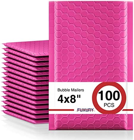 Fuxury Bubble Mailers 4x8" 100 Pack Pink Padded Envelopes Usable Size 4x7” by Fuxury