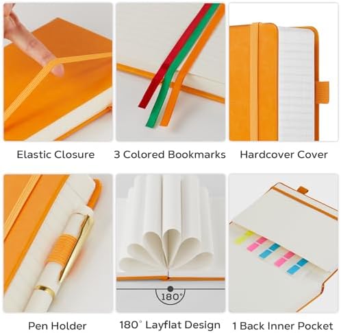 FOCUS DAY Leather Lined Notebook Journal, 320 Pages Hardcover Notebook Journals for Writing Note Taking Women & Men, B5 (7.1'' X 10'') College Ruled Daily Notebook Journal, Orange - Image 2