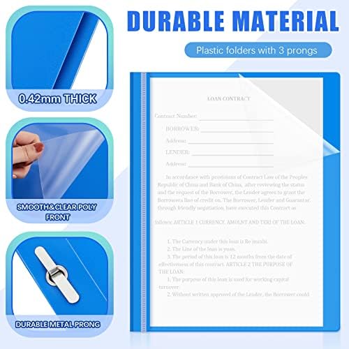 Teling 72 Pack Clear Front Report Covers with 3 Prong Fasteners, Blue - Image 3