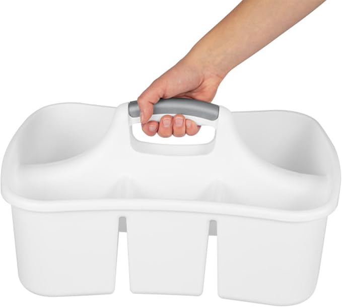 Sterilite Divided Ultra Caddy Storage Organizer for Bathroom, White, 4-Pack | Large Organization Holders and Stackable Plastic Containers for Toilet, Sink, Laundry, and Kitchen Cleaning Supplies - Image 9