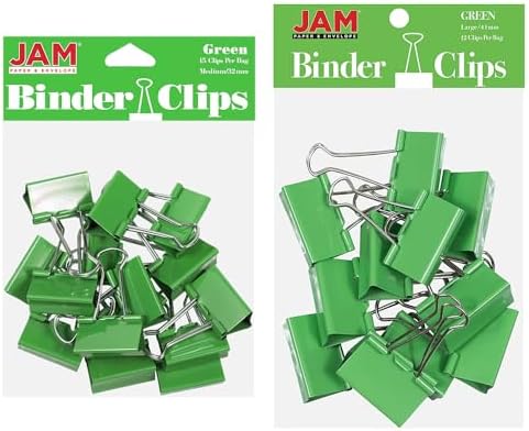 JAM PAPER Colorful Binder Clips Assortment - Medium & Large Size - Green Binderclips - 27 Clips/Pack by JAMPaper