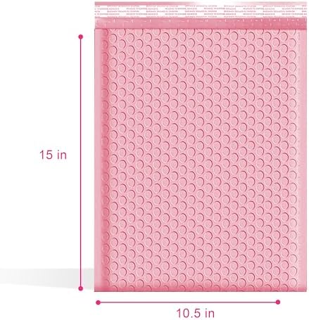 Light Pink Bubble Mailers 10.5x16, Poly Padded Envelopes #5, 100 Pack - Image 2