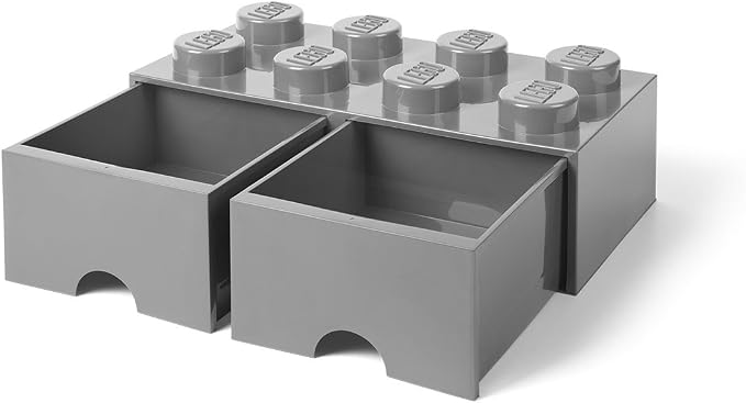 LEGO Brick Drawer, 8 Knobs, 2 Drawers, Stackable Storage Box, Medium Stone Grey | Stackable Storage Box 2 Pull-Out Drawers 8-Knob Brick Design Toy & Desk Storage Home Decor Office Kids Room - Image 6