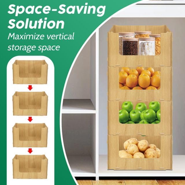 Skywin Wooden Stackable Storage Bins Open Front for Pantry Storage, 4 Pack | Easy Stacking, Open Front Design, Space Saving Pantry Organizers and Storage Bin for Snacks, Toiletries, and Home Essentials - Image 4