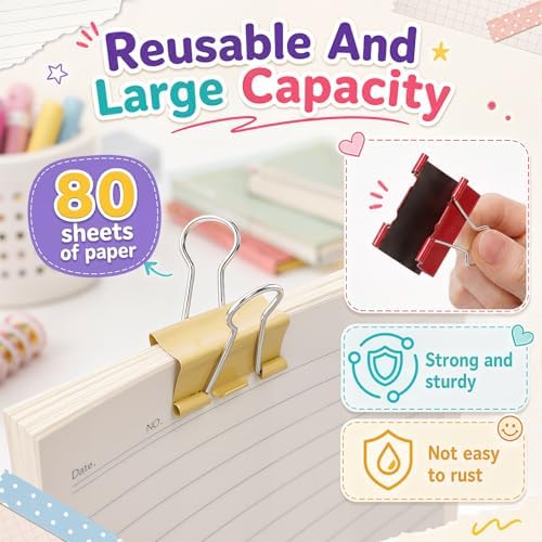 Yexiya 300 Pcs Medium Binder Clips, 1.25 Inch Paper Clamps,Bright Color - Image 3