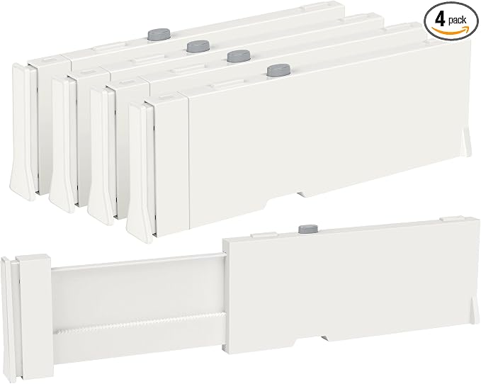 Vtopmart Drawer Dividers for Clothes 4 Pack, Adjustable 4" High Expandable from 11.6"-17" Dresser Drawer Organizer, Plastic Drawers Separators for Dresser, Baby Clothes, Kitchen and Office Storage by Vtopmart