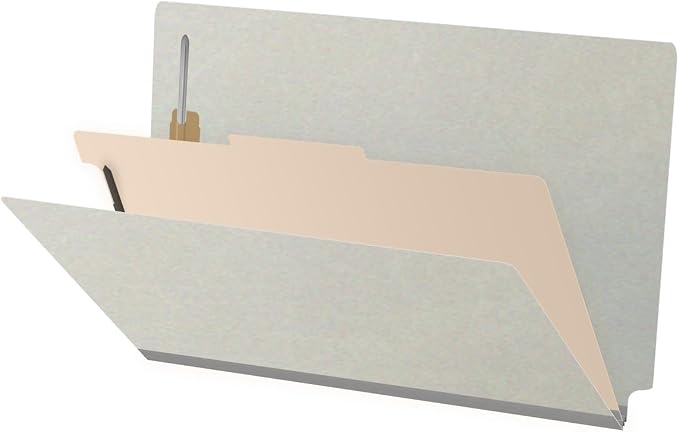 Ecom Folders Top Tab Pressboard Classification Folders | Legal Size 25 Pt Stock with 1 Divider | 2/5 Cut ROC Tab for Medical & Office Filing | 4 Filing Sections | Light Gray, Box of 10 by Ecom+Folders