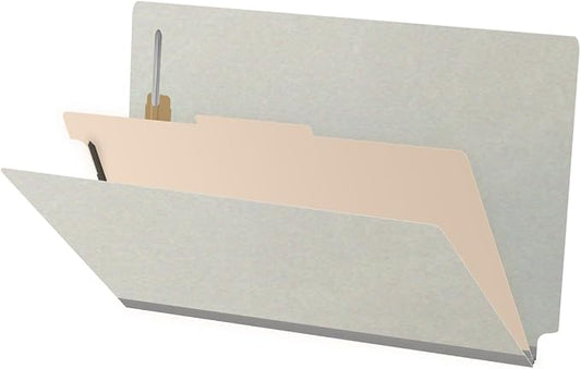Ecom Folders Top Tab Pressboard Classification Folders | Legal Size 25 Pt Stock with 1 Divider | 2/5 Cut ROC Tab for Medical & Office Filing | 4 Filing Sections | Light Gray, Box of 10 by Ecom+Folders