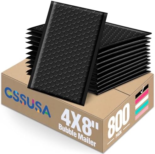 GSSUSA Black Bubble Mailers 4x8" 800 Pack Padded Envelopes Self Seal by GSSUSA