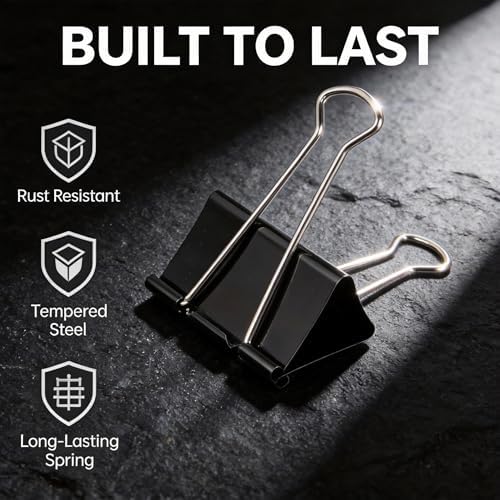 60 PCS 3 Inch Extra Large Jumbo Binder Clips – Sturdy Black Metal Paper Clamps, Bulldog Clips for Office, Home & Classroom, Tempered Steel with 1.5" Capacity for Documents, Files, Craft Boards - Image 4