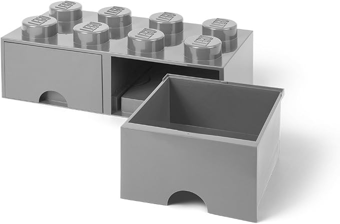 LEGO Brick Drawer, 8 Knobs, 2 Drawers, Stackable Storage Box, Medium Stone Grey | Stackable Storage Box 2 Pull-Out Drawers 8-Knob Brick Design Toy & Desk Storage Home Decor Office Kids Room - Image 4