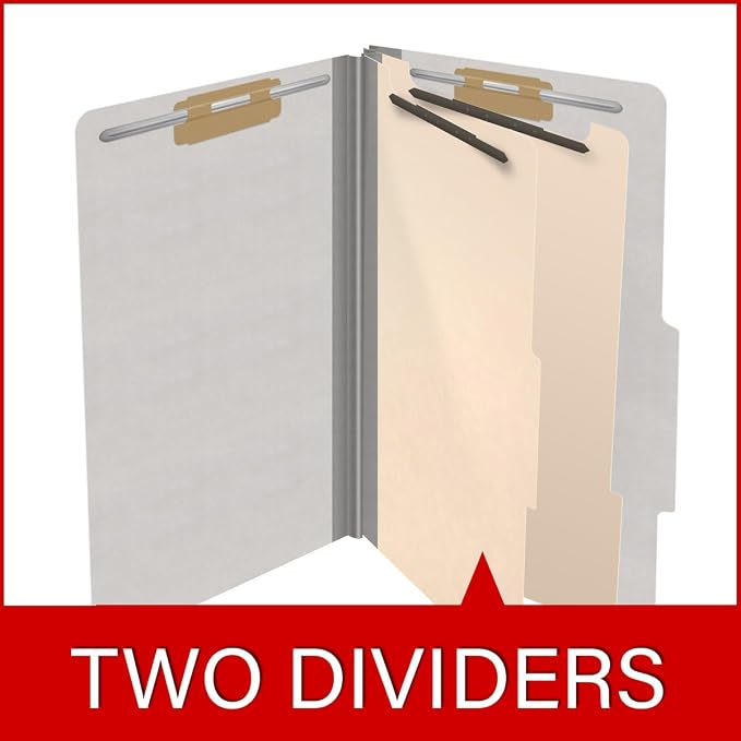 18 pt Heavy Duty Top Tab Color Folders, 2/5 Cut ROC Top Tab, Legal Size, 2 Dividers, Grey (Box of 10) - Image 8