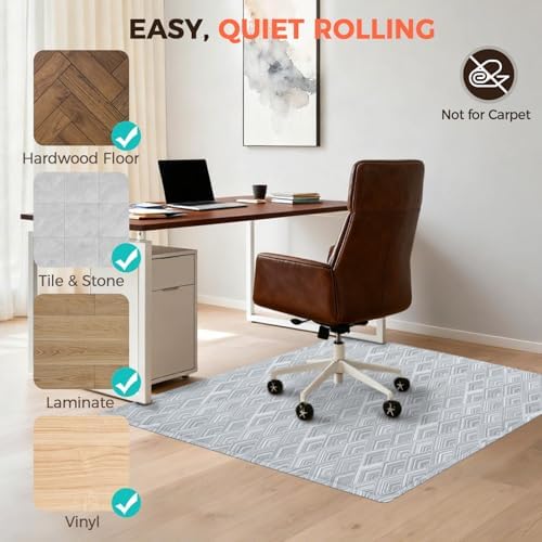 BAGAIL Office Chair Mat for Hardwood Floor, 48"x60" Heavy Duty Computer Chair Mat - Fast Flat & Smooth Glide - Non-Slip Desk Chair Floor Protector for Home Office - Gray Diamond - Image 5