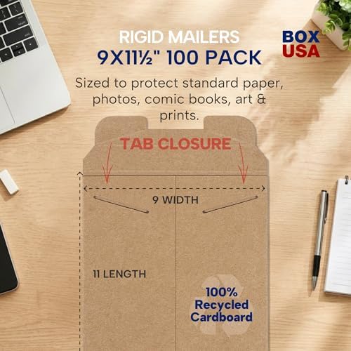 BOX USA Rigid Mailers 9" x 11" (100-Pack) - Kraft Mailer Envelopes for Photos, Certificates, Documents - Stay Flat - Image 2