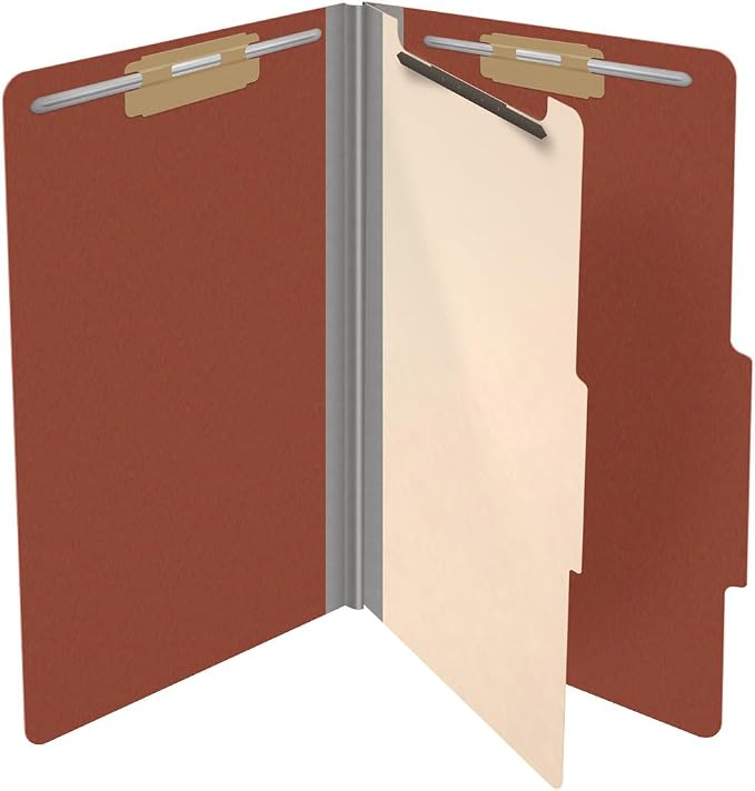 25 Pt. Pressboard Classification Folders, 2/5 Cut ROC Top Tab, Legal Size, 1 Divider, Brick Red (Box of 10) - Image 4