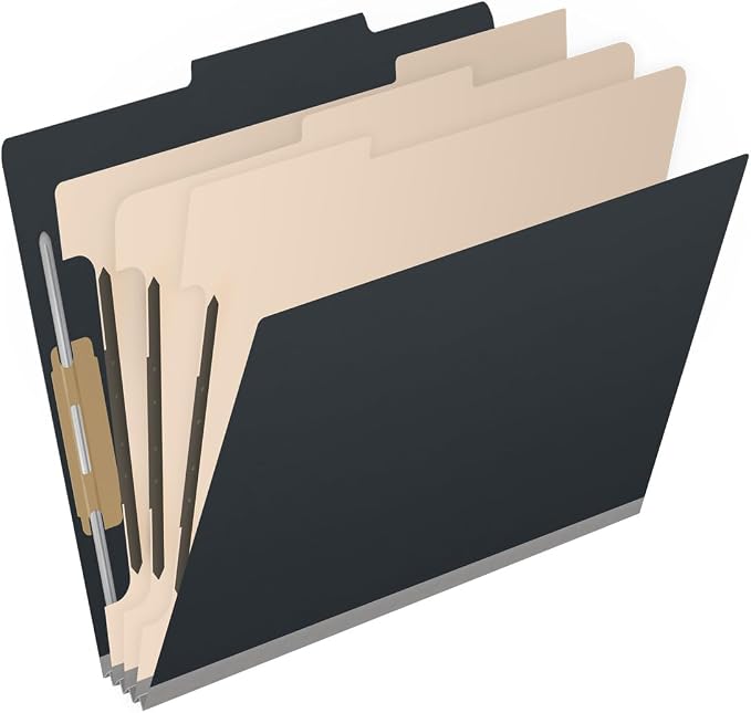 25 Pt. Pressboard Classification Folders, 2/5 Cut ROC Top Tab, Letter Size, 3 Dividers, Black (Box of 10) - Image 2