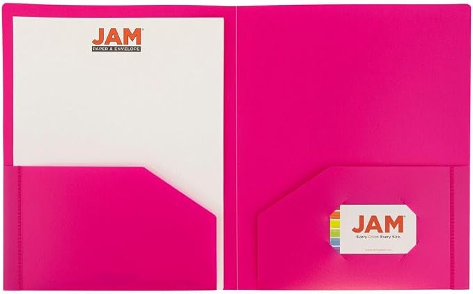 JAM PAPER Heavy Duty Plastic 2 Pocket Extra Tough School Folders - Fuchsia Hot Pink - 24/Pack - Image 5
