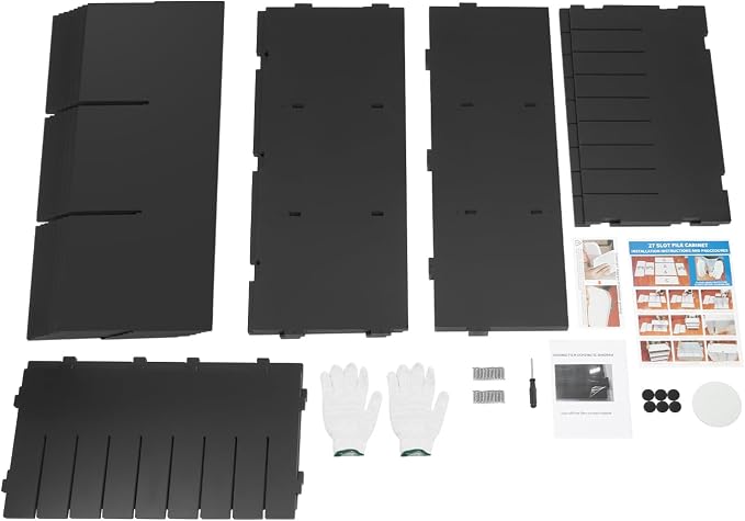 27-Slot PVC Literature Organizer Black Desktop File Sorter Office Storage | Removable Dividers, 110Lbs Load Capacity Thickened PVC, Semi-Open Structure, Quick Assembly, Bonus Sandpaper & Gloves - Image 6